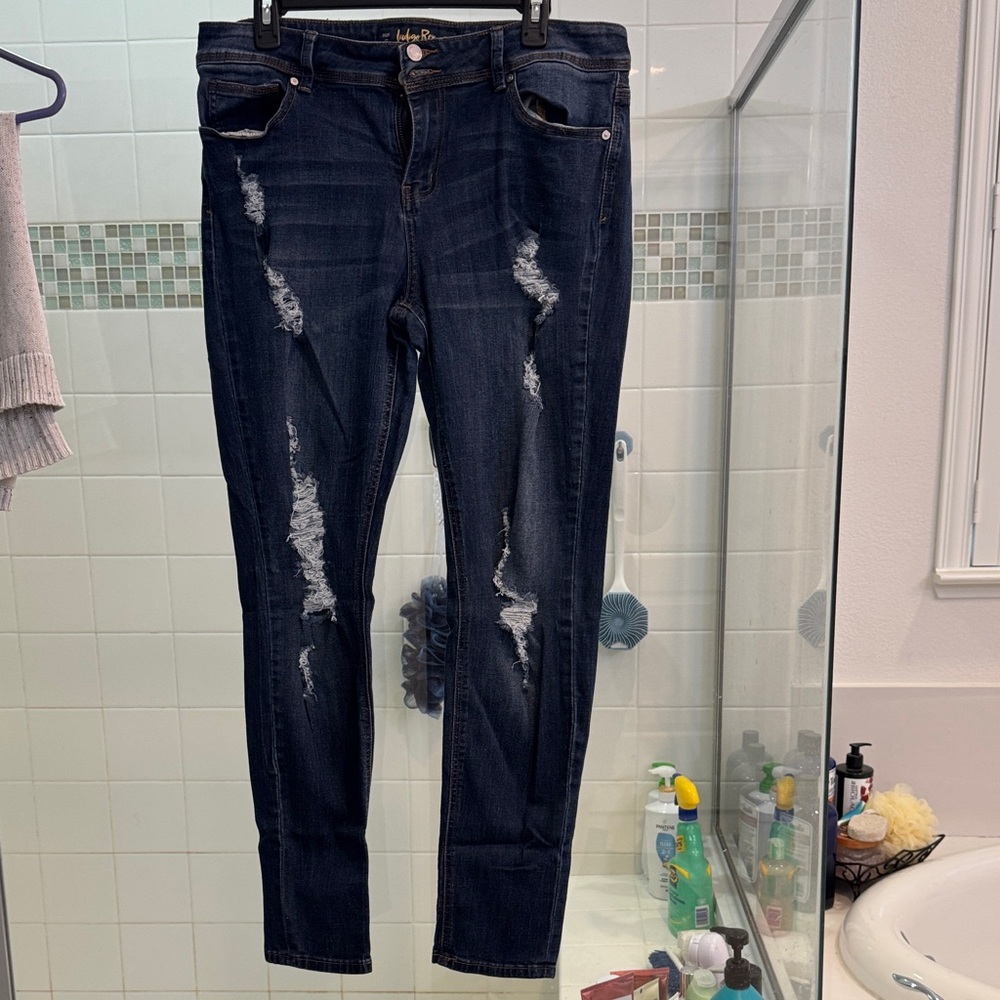Indigo Rein Midnight Blue Distressed Skinny Jeans